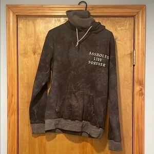 Assholes*s Live Forever Mens L Turtleneck Hoodie Burnout Pullover Sweater